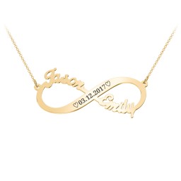 Engravable Two Name Infinity Necklace in 18K Gold Plated Silver