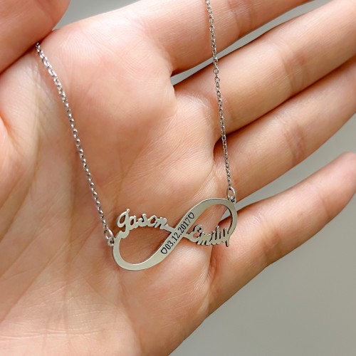 Engravable Two Name Infinity Necklace – Sterling Silver