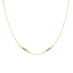 Mini Paper Clip Chain Necklace with 1 - 5 Engravable Bars in 10K Solid Yellow Gold