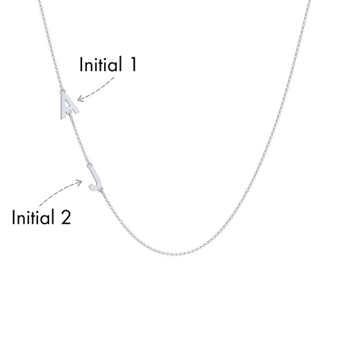 Personalized Initial Station Necklace with 2 Letters – 10K White Gold