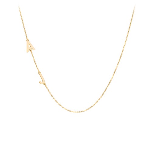 Personalized Initial Station Necklace with 2 Letters – 10K Yellow Gold