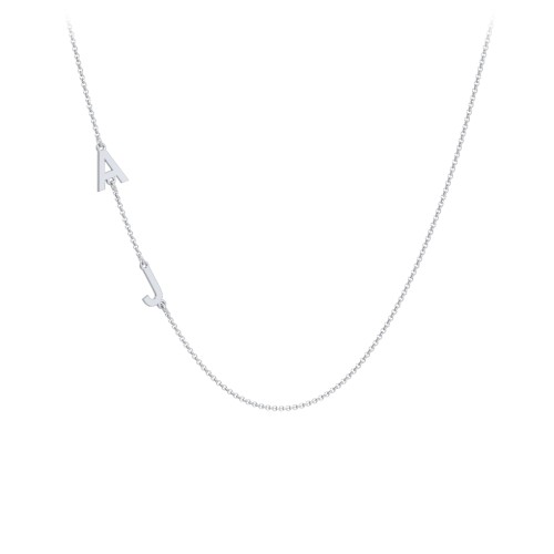 Personalized Initial Station Necklace with 2 Letters – 10K White Gold