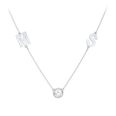 Personalized Initials Necklace with Bezel Set Birthstone – Sterling Silver with Cubic Zirconia