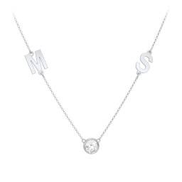 Personalized Initials Necklace with Bezel Set Birthstone in 925 Sterling Silver