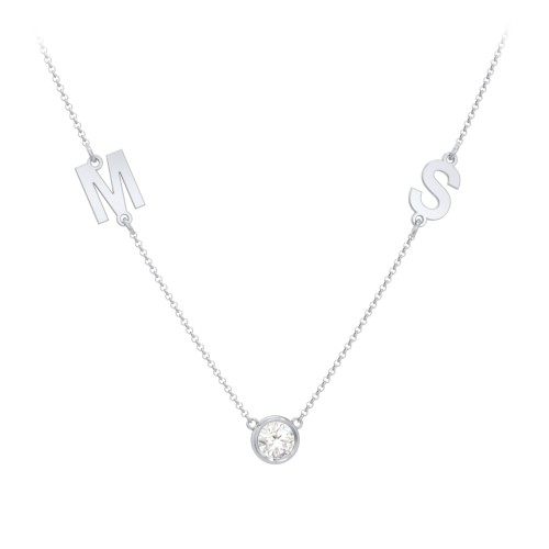 Personalized Initials Necklace with Bezel Set Birthstone – Sterling Silver with Cubic Zirconia