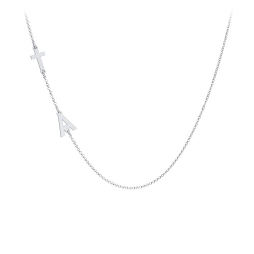 Personalized Offset Cross and Initial Necklace – Sterling Silver