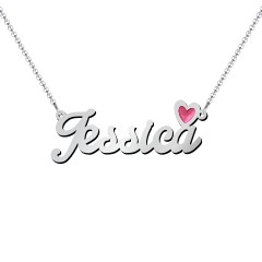 Personalized Name Necklace with Cold Enamel Heart – Sterling Silver