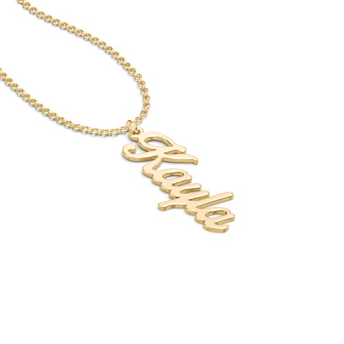 Personalized Vertical 1 Name Necklace in Glamorous Font – 10K Yellow Gold