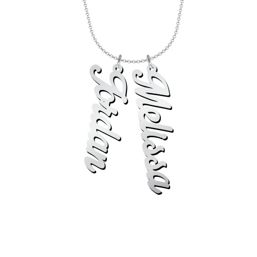 Personalized Vertical 2 Names Necklace in Glamorous Font – 10K White Gold