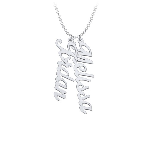 Personalized Vertical 2 Names Necklace in Glamorous Font – 10K White Gold