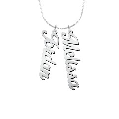 Personalized Vertical 2 Names Necklace in Glamorous Font – 10K White Gold