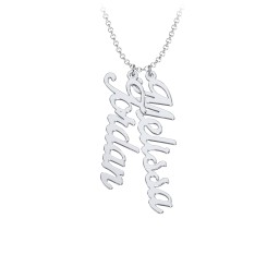 Personalized Vertical 2 Names Necklace in Glamorous Font in 10K Solid White Gold