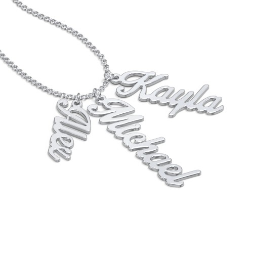 Personalized Vertical 3 Names Necklace in Glamorous Font – Sterling Silver