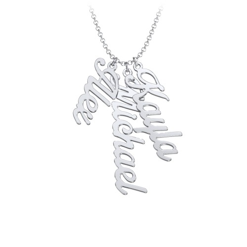 Personalized Vertical 3 Names Necklace in Glamorous Font – Sterling Silver