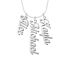 Personalized Vertical 3 Names Necklace in Glamorous Font – 10K Yellow Gold