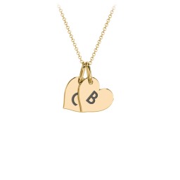 Initial 2 Heart Disc Necklace in 18K Gold Plated Silver