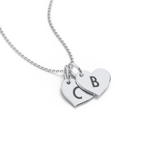 Initial 2 Heart Disc Necklace – Sterling Silver