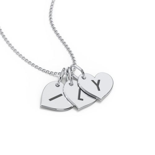 Initial 3 Heart Disc Necklace – Sterling Silver