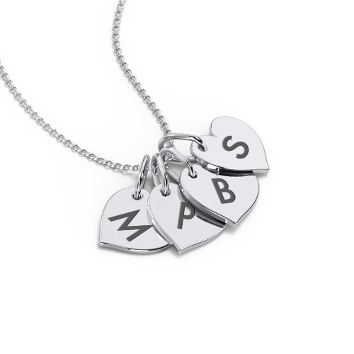 Initial 4 Heart Disc Necklace – Sterling Silver