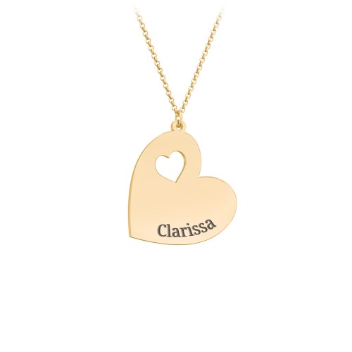 Engravable Heart In Heart Necklace with Heart Cutouts