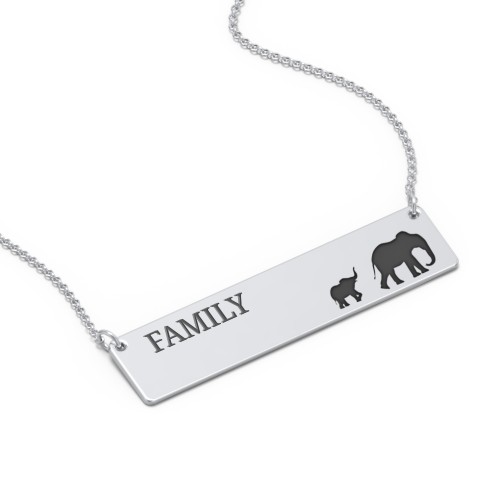 Engravable Mama Elephant Bar Necklace with 1 Calf – Sterling Silver
