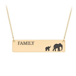 Engravable Mama Elephant Bar Necklace with 1 Calf in 10K Solid Yellow Gold