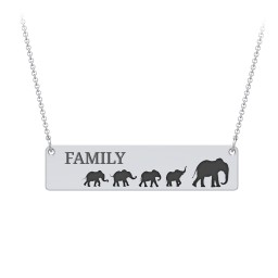 Engravable Mama Elephant Bar Necklace with 4 Calves in 10K Solid White Gold
