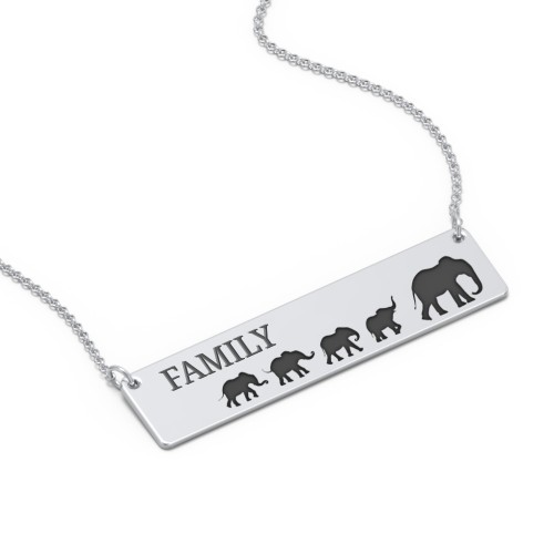 Engravable Mama Elephant Bar Necklace with 4 Calves – 10K White Gold