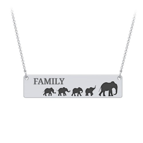 Engravable Mama Elephant Bar Necklace with 4 Calves – 10K White Gold