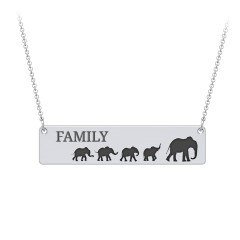 Engravable Mama Elephant Bar Necklace with 4 Calves – 10K White Gold