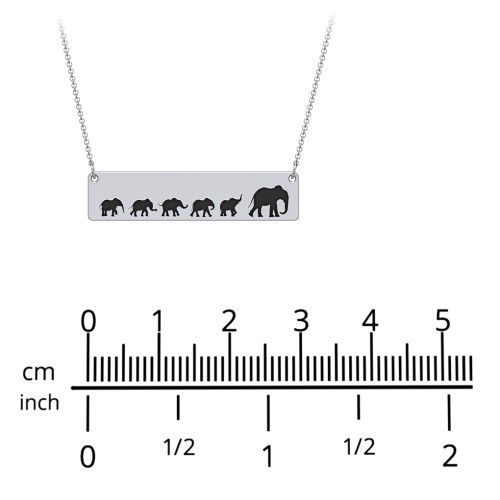 Engravable Mama Elephant Bar Necklace with 4 Calves – 10K White Gold