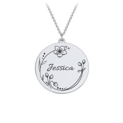 Engravable Floral Disc Necklace – 10K White Gold