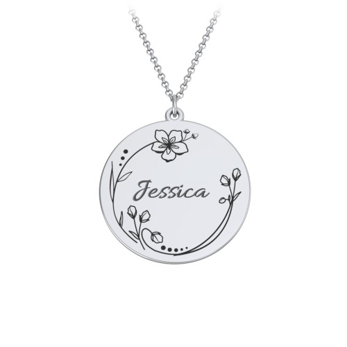Engravable Floral Disc Necklace – 10K White Gold