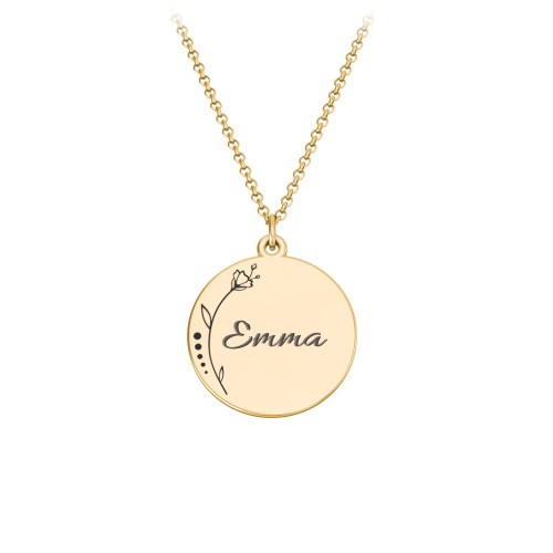Engravable Floral Small Disc Necklace – 10K Yellow Gold