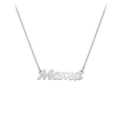 Mama Necklace In Cursive Font – 10K White Gold