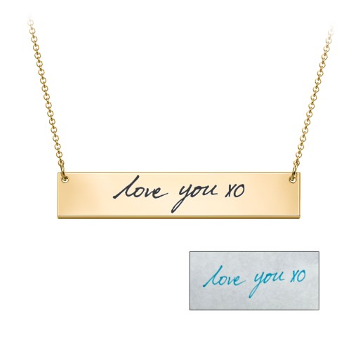 Personalized Handwriting Bar Pendant – 18K Gold Plated Silver