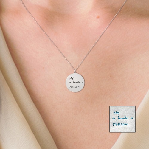 Personalized Handwriting Disc Necklace – 18K Gold Plated Silver