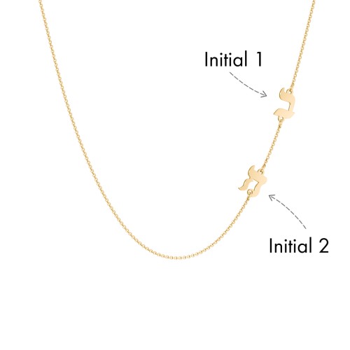 Hebrew Initial Station Necklace with 2 Letters – 10K Yellow Gold