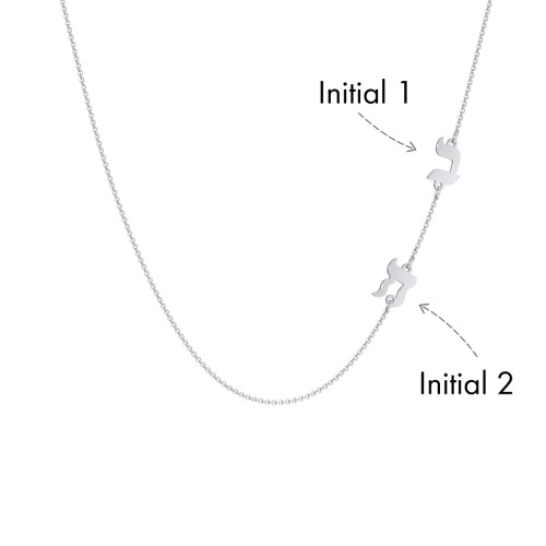 Hebrew Initial Station Necklace with 2 Letters – Sterling Silver
