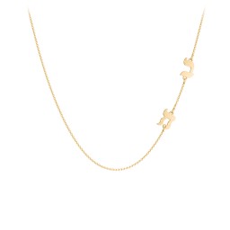 Hebrew Initial Station Necklace with 2 Letters in 10K Solid Yellow Gold