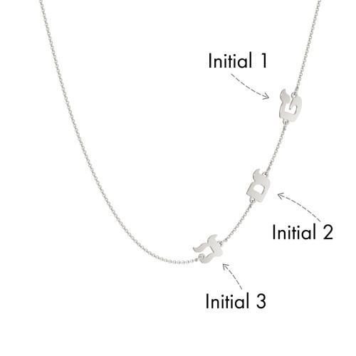 Hebrew Initial Station Necklace with 3 Letters