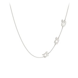 Hebrew Initial Station Necklace with 3 Letters in 10K Solid White Gold