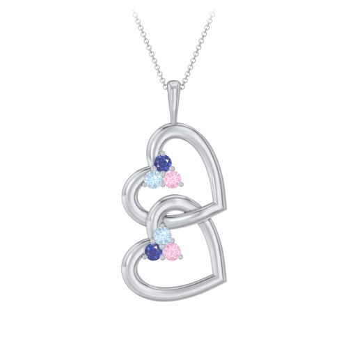 Unity Interlocking Hearts Birthstone Pendant – Sterling Silver with Blue Sapphire, Blue Topaz, and Pink Tourmaline