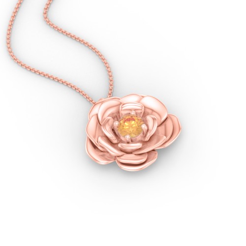 Flourishing Rose Pendant – 10K Rose Gold with Citrine