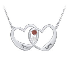 Merging Hearts Pendant – Sterling Silver with Garnet and White Topaz