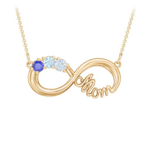 Mom's Infinity Pendant – 10K Yellow Gold with Blue Sapphire, Blue Topaz, and Aquamarine