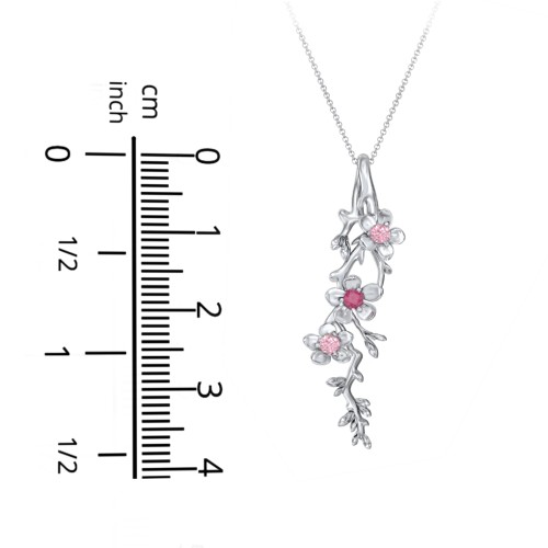 Cherry Blossoms in Bloom Branch Pendant – 10K Yellow Gold with Ruby and Cubic Zirconia