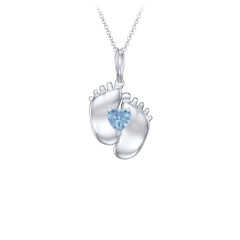 Engravable Baby Feet Birthstone Pendant – Sterling Silver with Blue Topaz