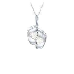 Engravable Baby Feet Two Stone Pendant – 10K White Gold with Cubic Zirconia