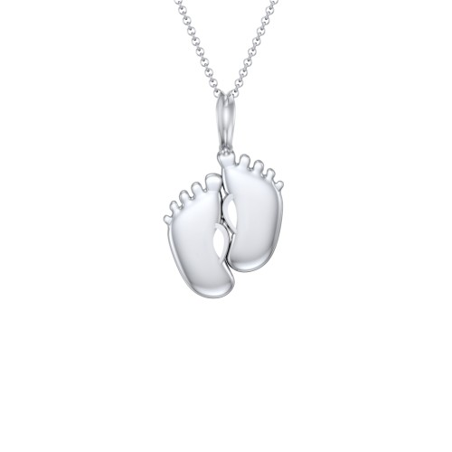 Engravable Baby Feet Two Stone Pendant – 10K White Gold with Cubic Zirconia